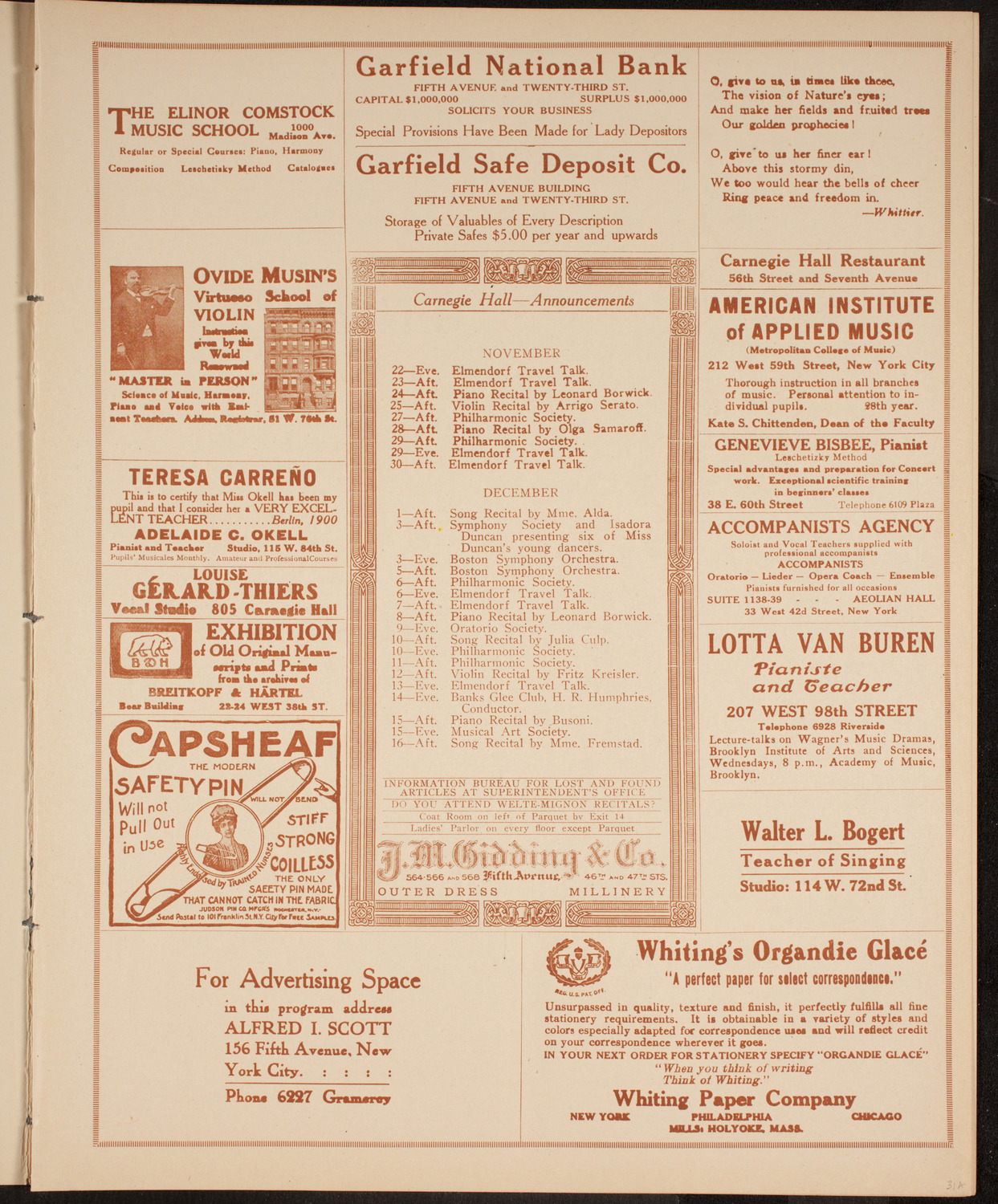 John McCormack, Tenor, November 22, 1914, program page 3