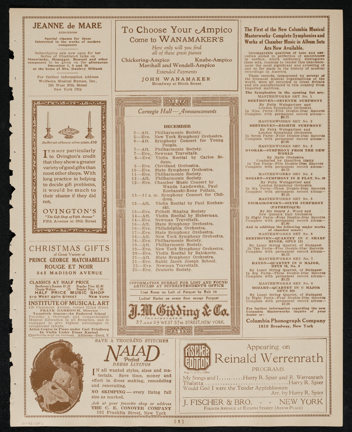 New York Philharmonic, December 4, 1924, program page 3