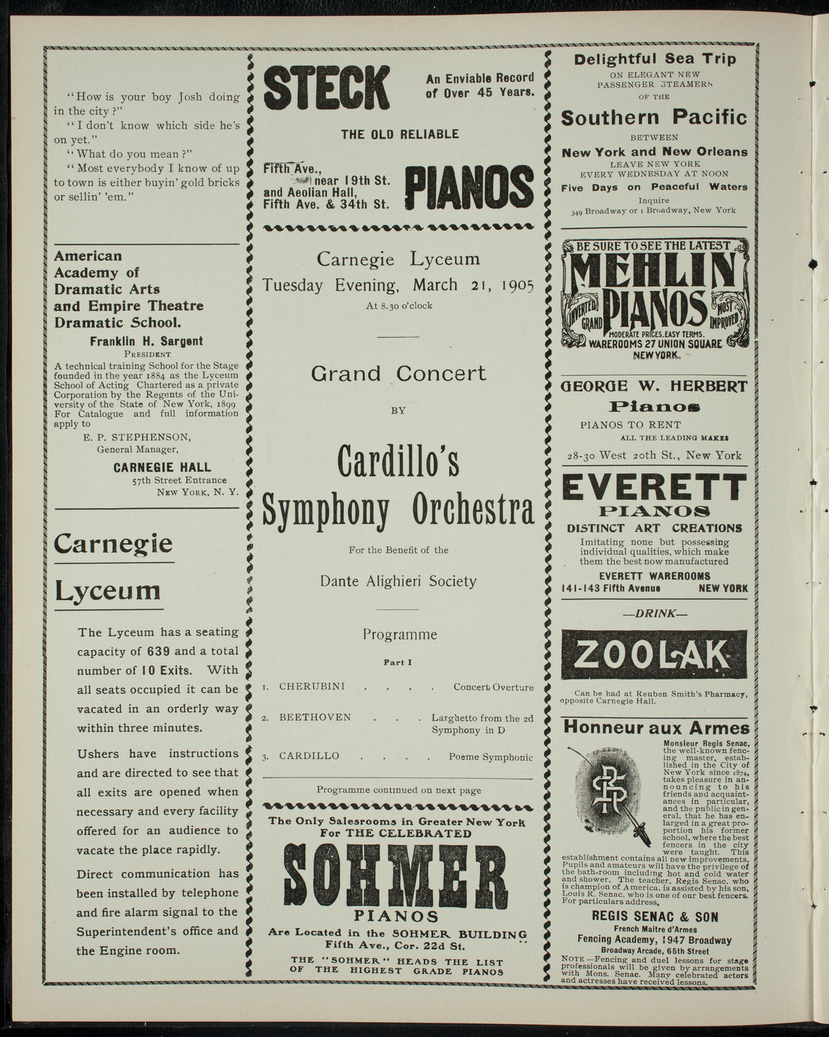 Cardillo's Symphony Orchestra, March 21, 1905, program page 2
