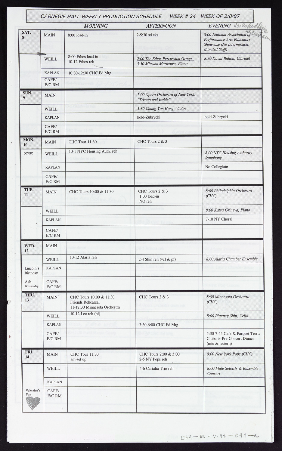 Carnegie Hall Booking Ledger, volume 42, page 49a