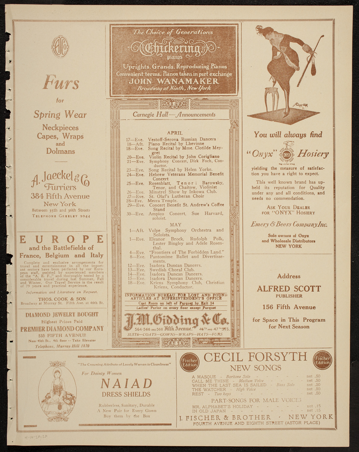 New Symphony Orchestra, April 16, 1920, program page 3