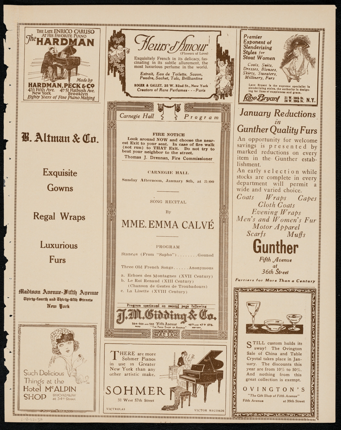Emma Calvé, Soprano, January 8, 1922, program page 5