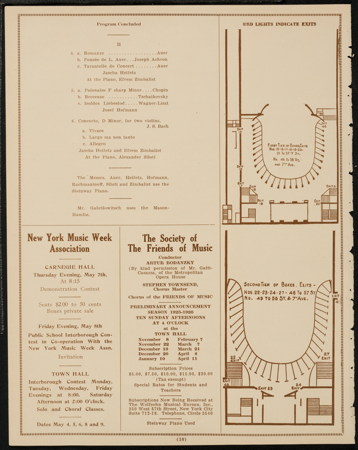 Gala Concert Celebrating the 80th Birthday of Leopold Auer, April 28, 1925, program page 10
