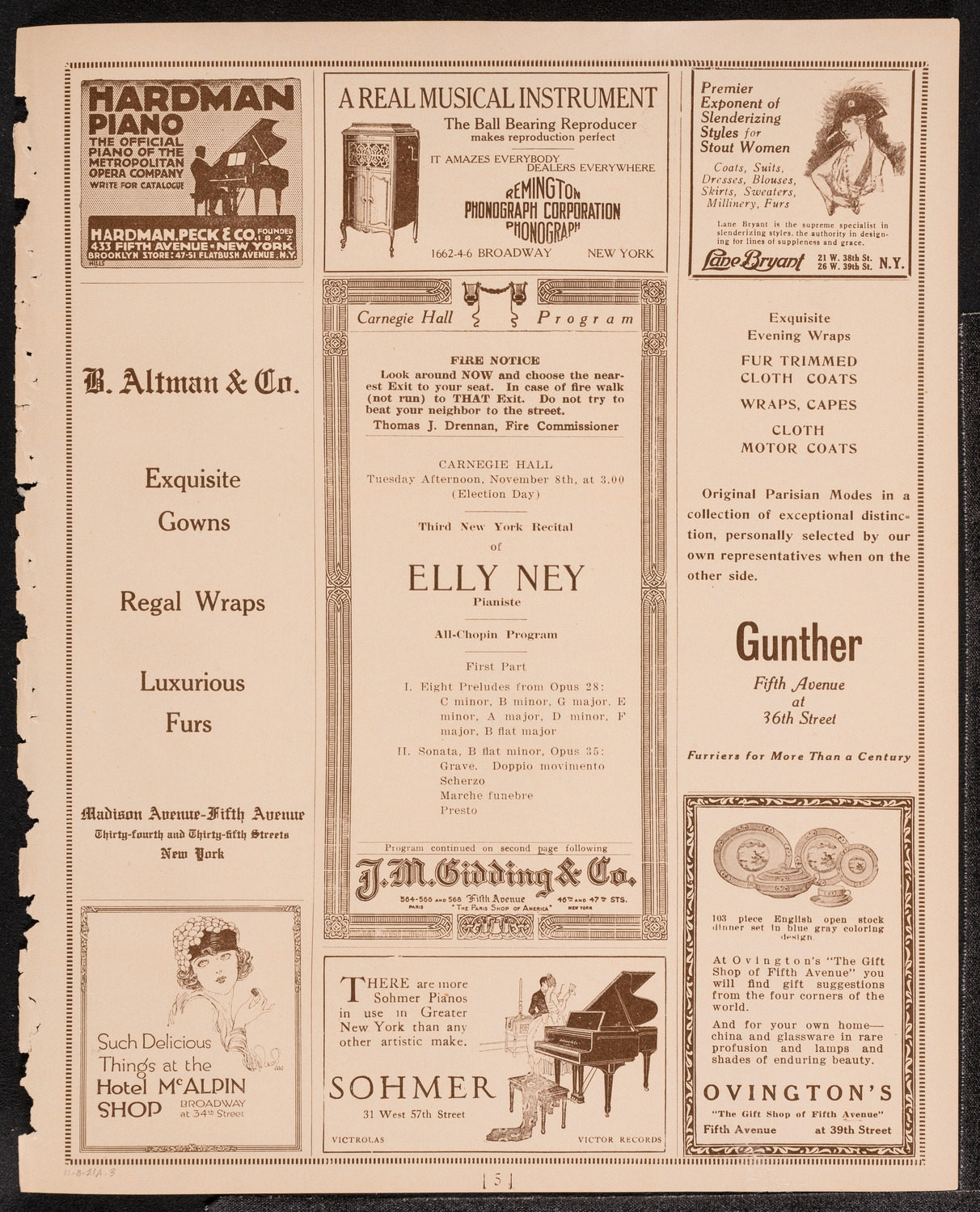 Elly Ney, Piano, November 8, 1921, program page 5