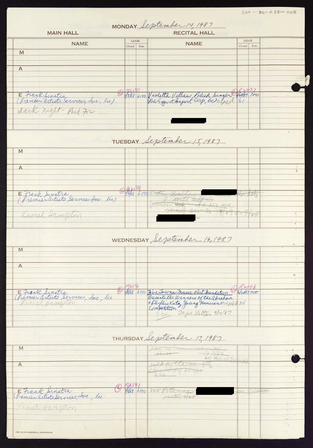 Carnegie Hall Booking Ledger, volume 33, page 8