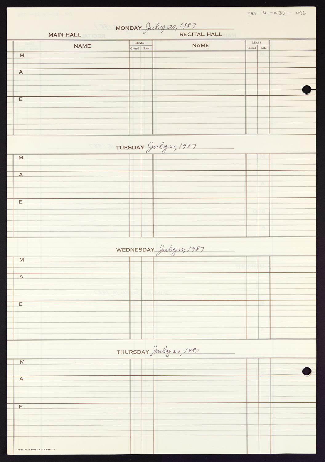 Carnegie Hall Booking Ledger, volume 32, page 96