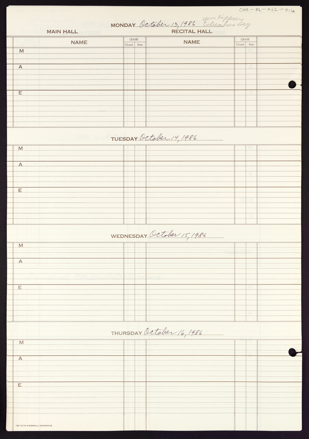 Carnegie Hall Booking Ledger, volume 32, page 16