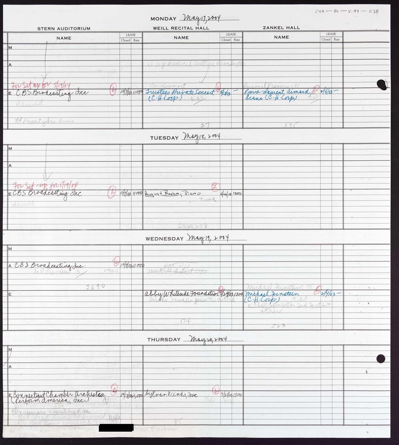 Carnegie Hall Booking Ledger, volume 49, page 78