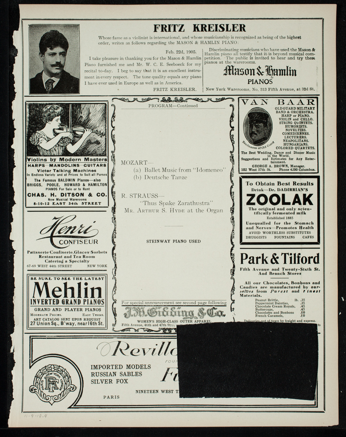 New York Philharmonic, November 4, 1910, program page 7