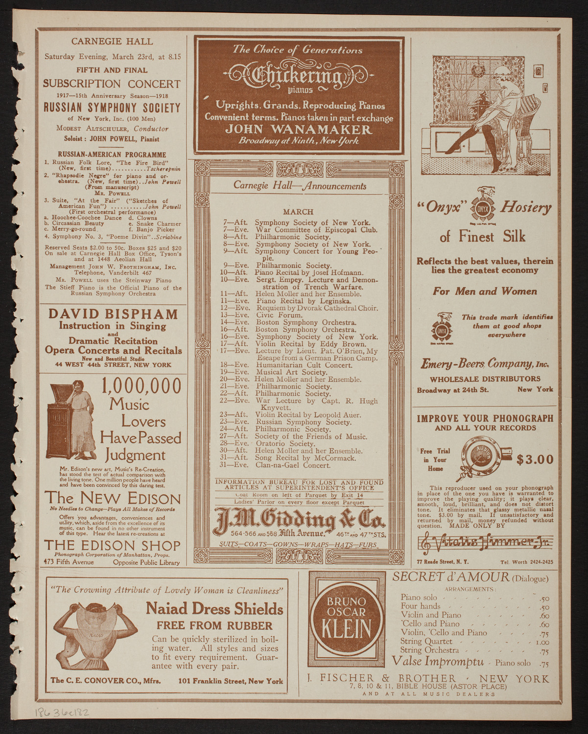 Music School Settlement Festival Concert, March 6, 1918, program page 3