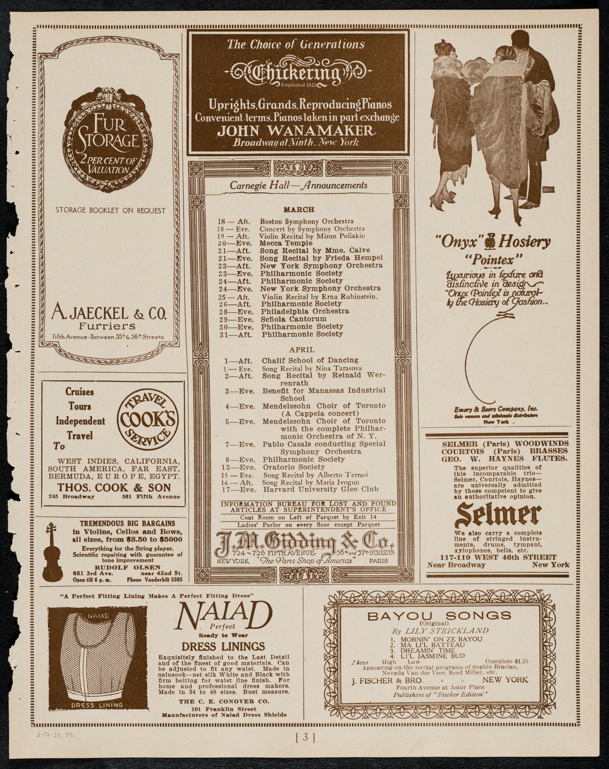 Alice Verlet, Soprano, March 17, 1922, program page 3