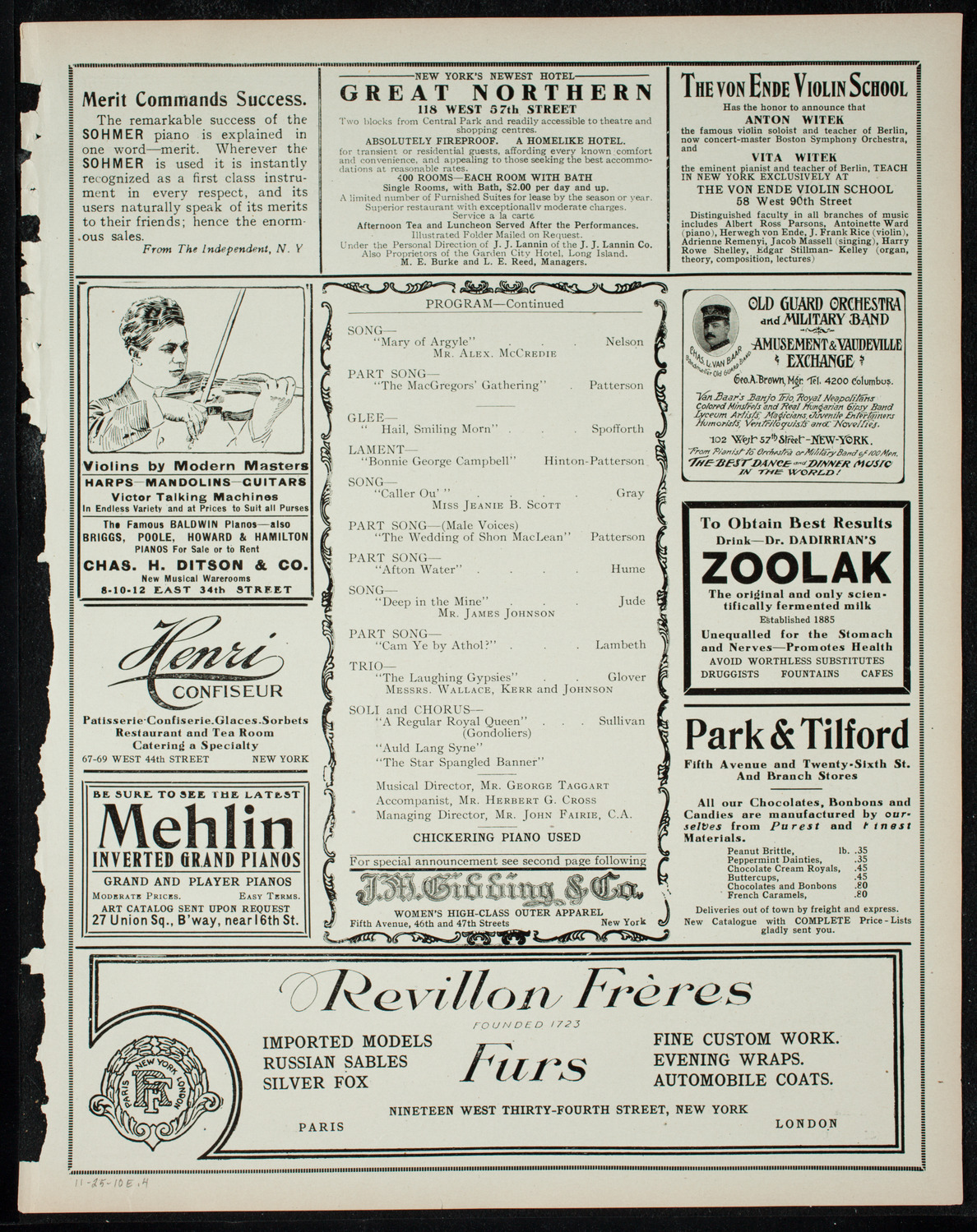 Glasgow Select Choir, November 25, 1910, program page 7