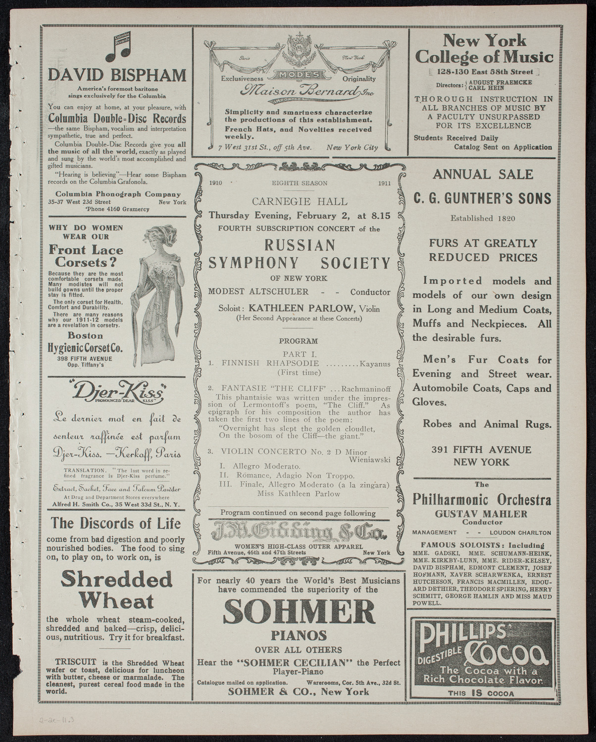 Russian Symphony Society of New York, February 2, 1911, program page 5