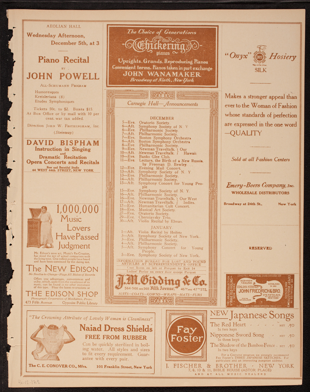 Sophie Braslau, Contralto, December 4, 1917, program page 3