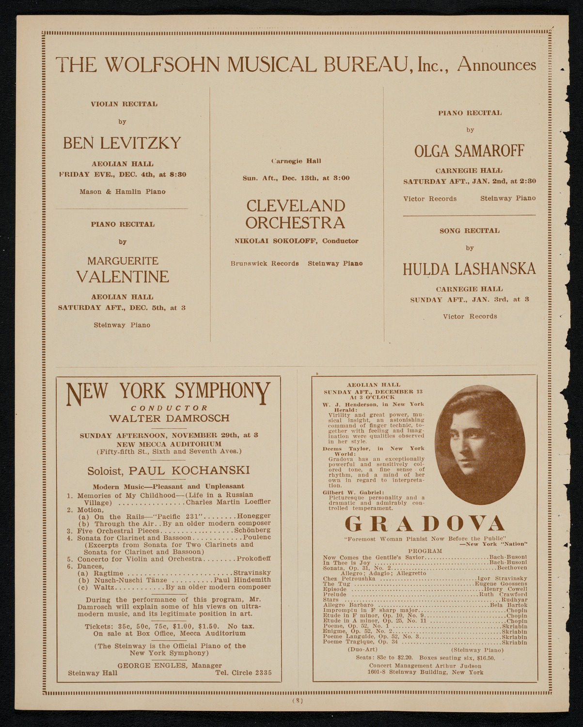New York Philharmonic, November 27, 1925, program page 8