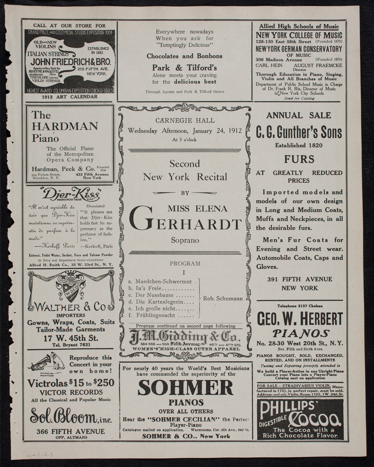 Elena Gerhardt, Soprano, January 24, 1912, program page 5