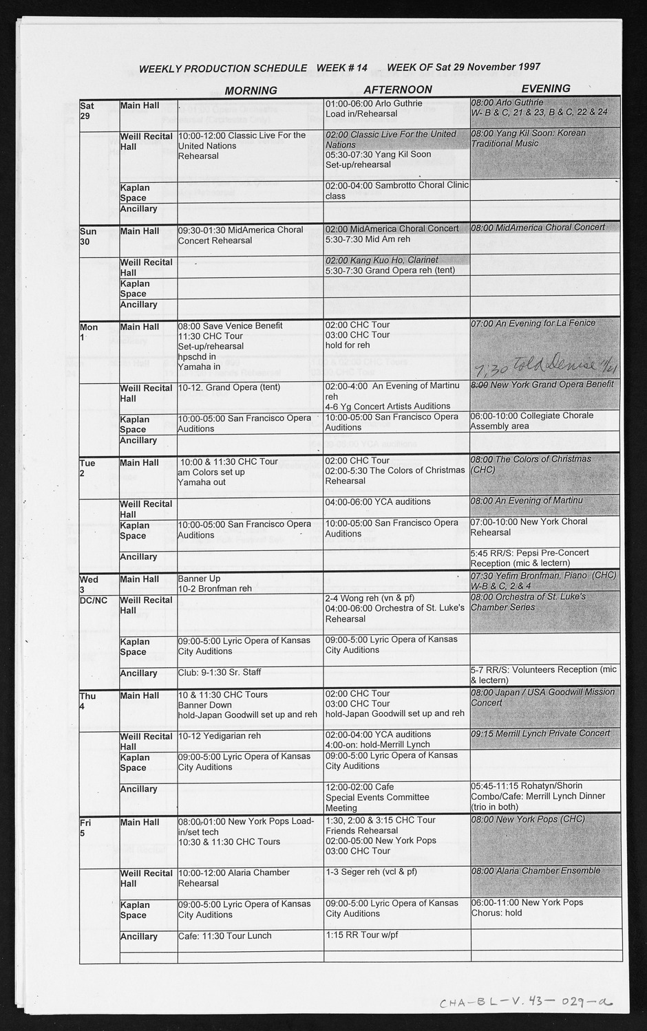 Carnegie Hall Booking Ledger, volume 43, page 27a