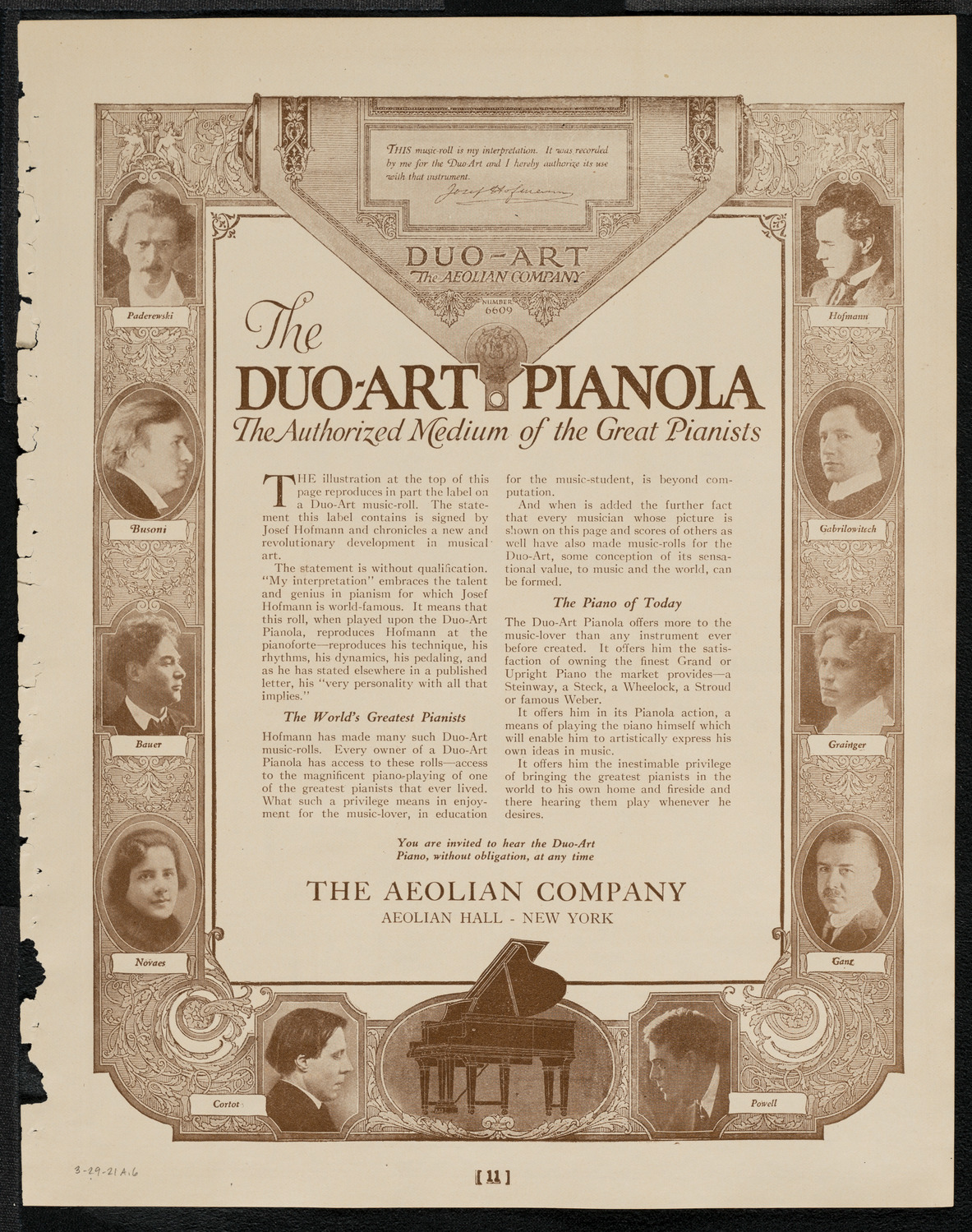 National Symphony Orchestra, March 29, 1921, program page 11