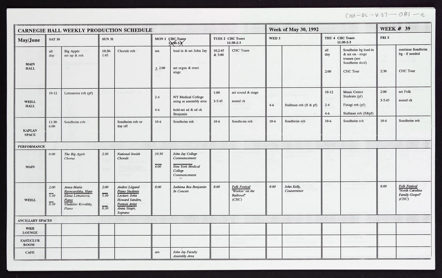 Carnegie Hall Booking Ledger, volume 37, page 81a