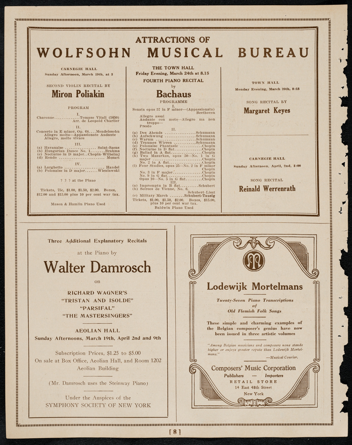 Manfred Malkin, Piano, March 13, 1922, program page 8