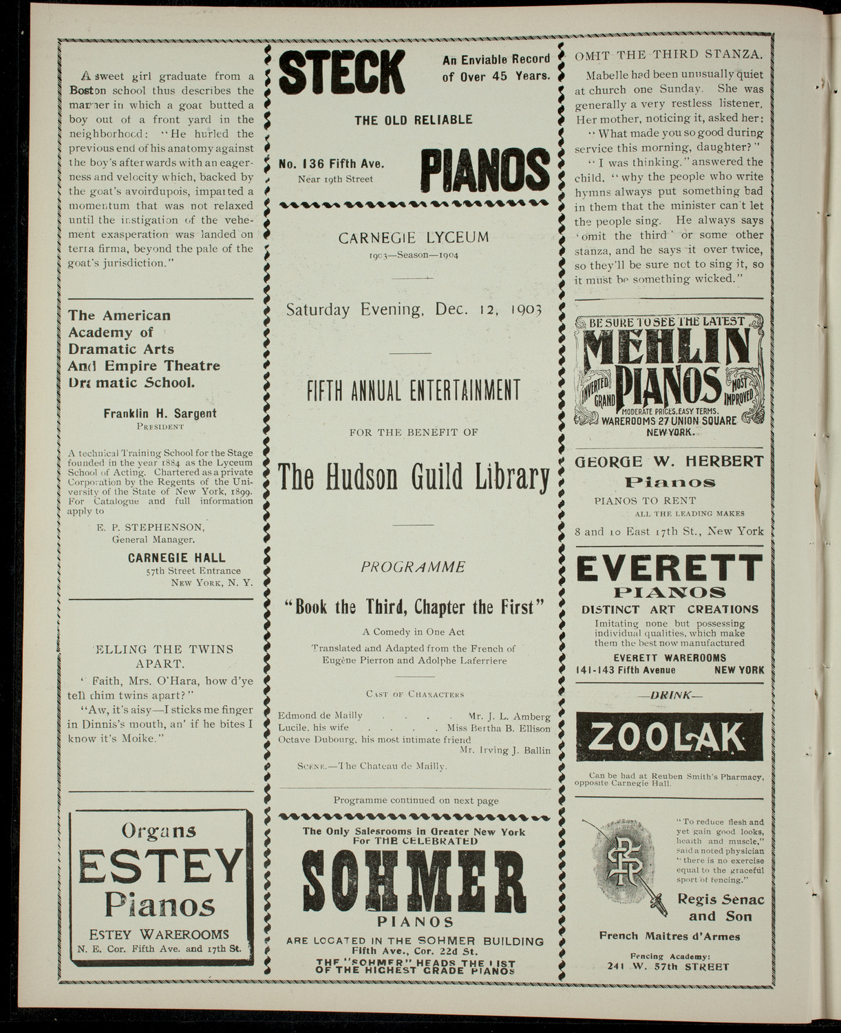 Fifth Annual Entertainment for the Benefit of the Hudson Guild Library, December 12, 1903, program page 2