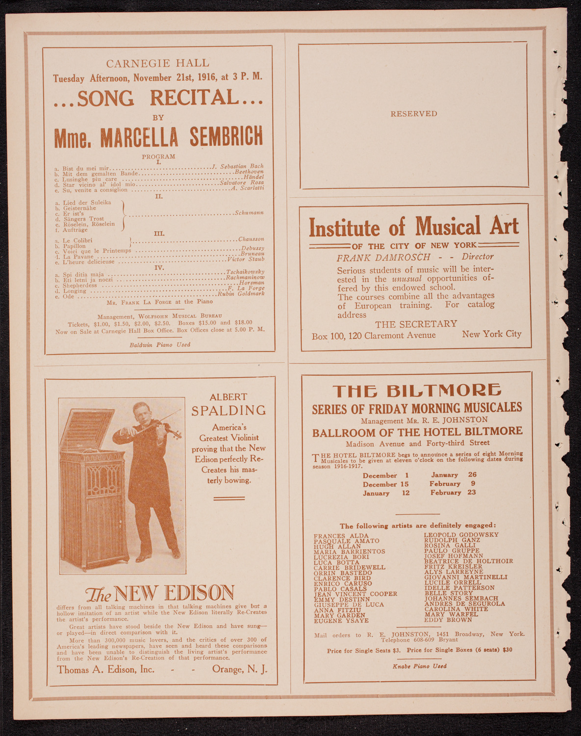 New York Philharmonic, November 16, 1916, program page 2