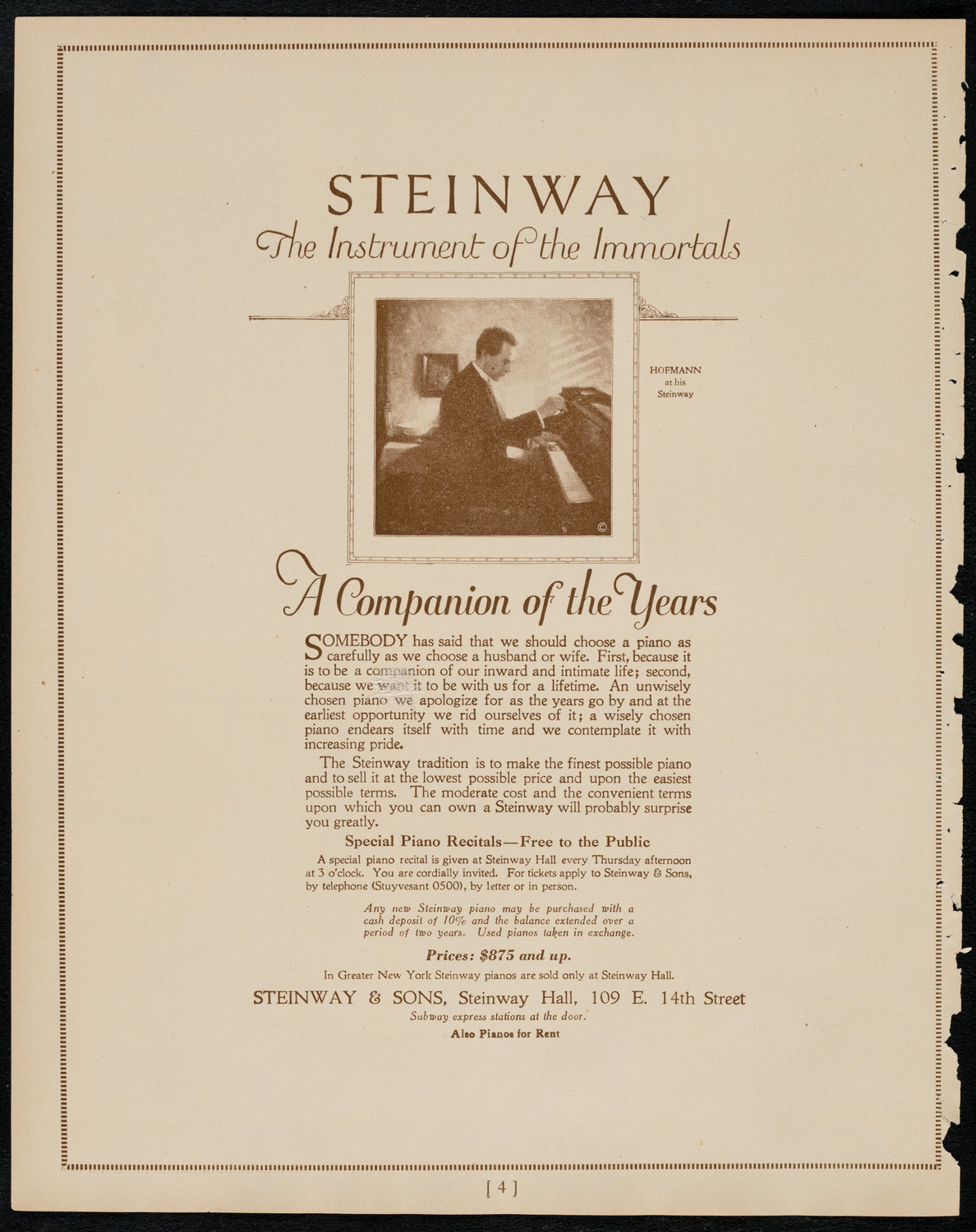 Josef Hofmann, Piano, February 11, 1922, program page 4