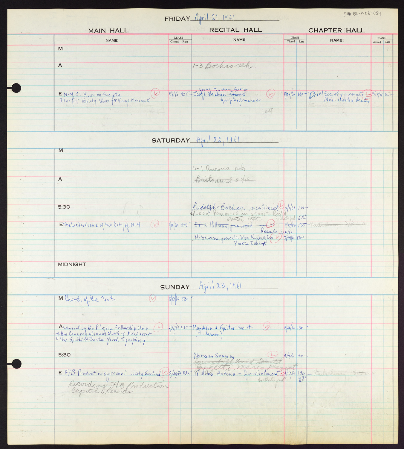 Carnegie Hall Booking Ledger, volume 6, page 59