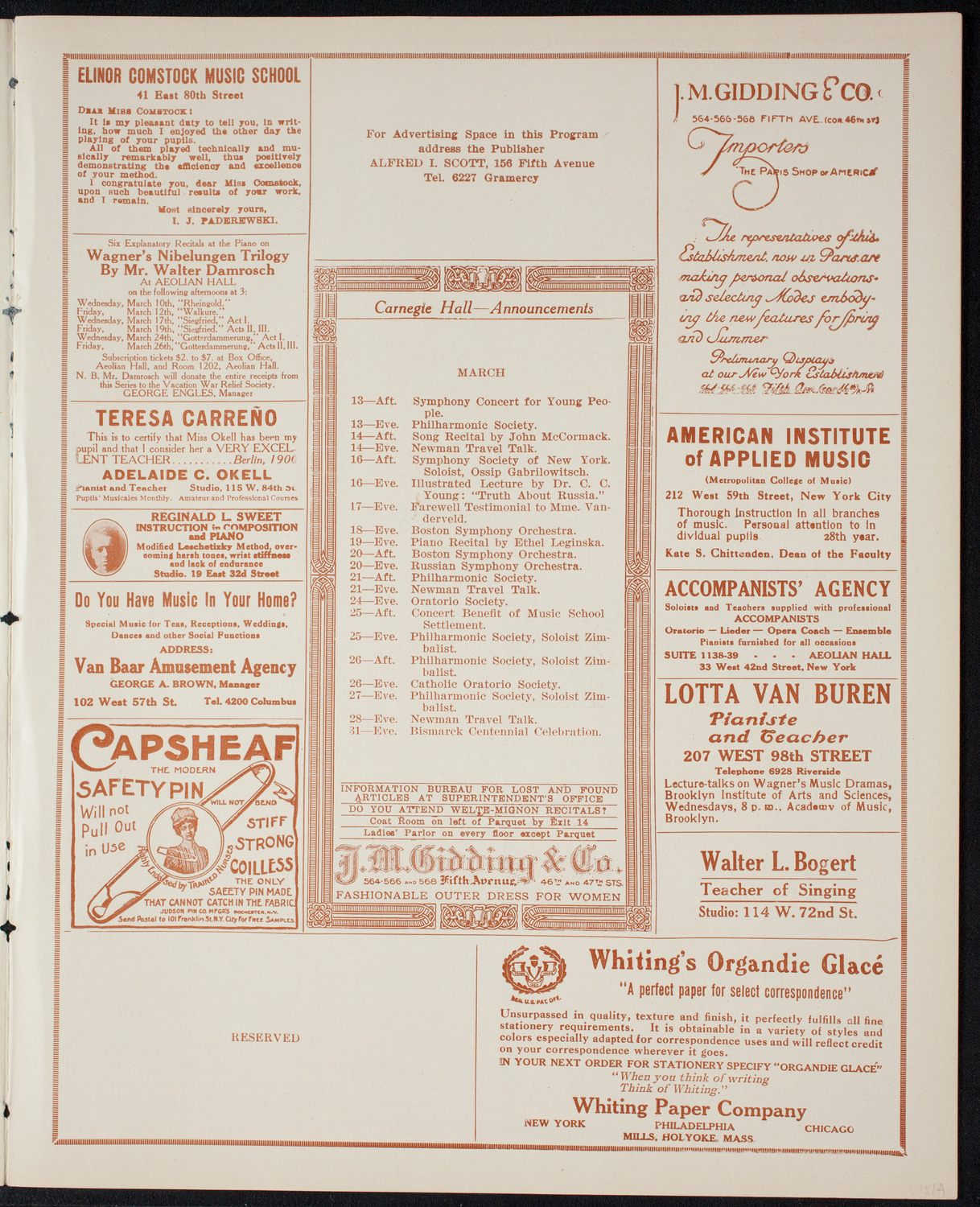 New York Philharmonic, March 12, 1915, program page 3