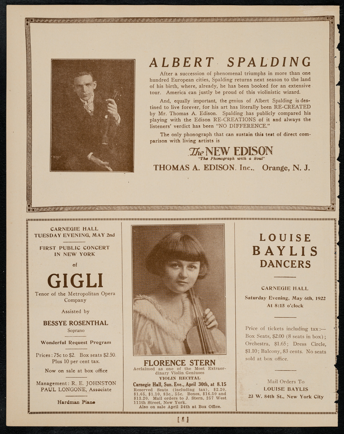 Fritz Kreisler, Violin, April 23, 1922, program page 2