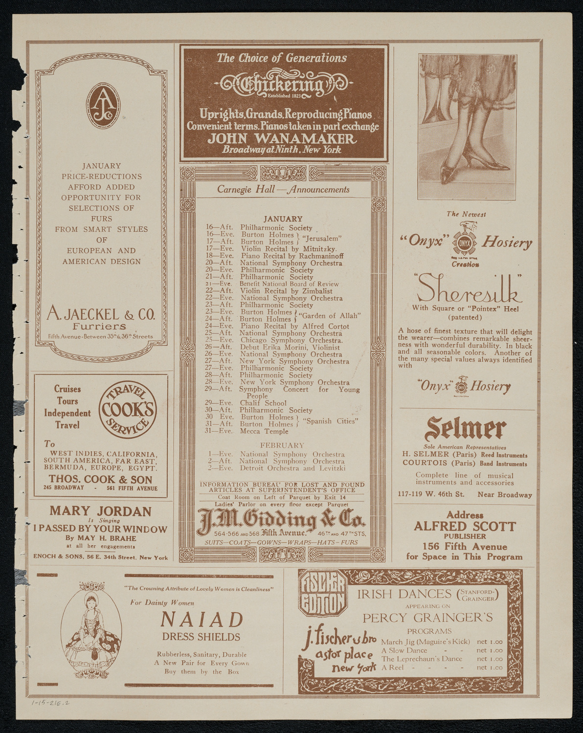 National Symphony Orchestra, January 15, 1921, program page 3