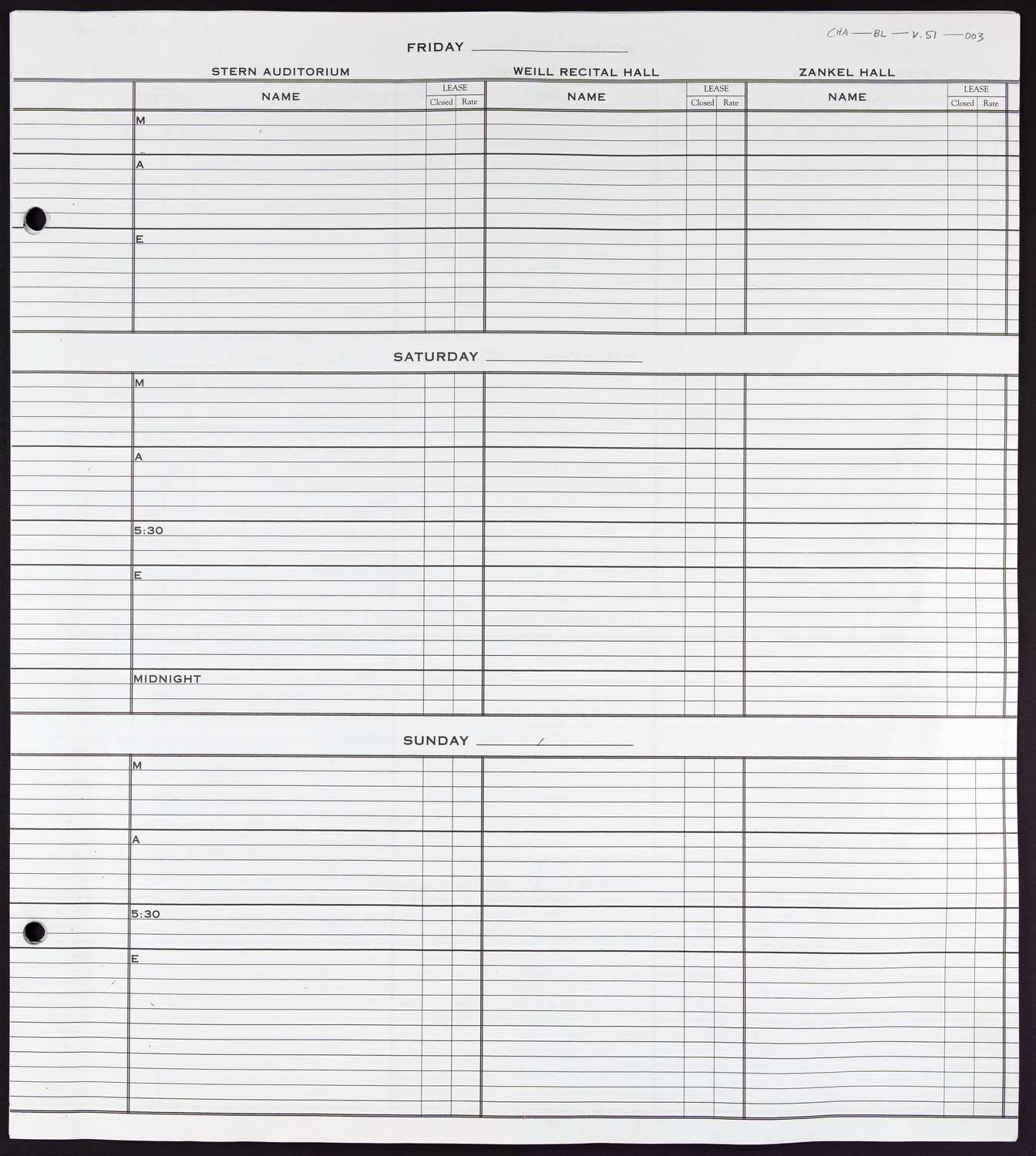 Carnegie Hall Booking Ledger, volume 51, page 3