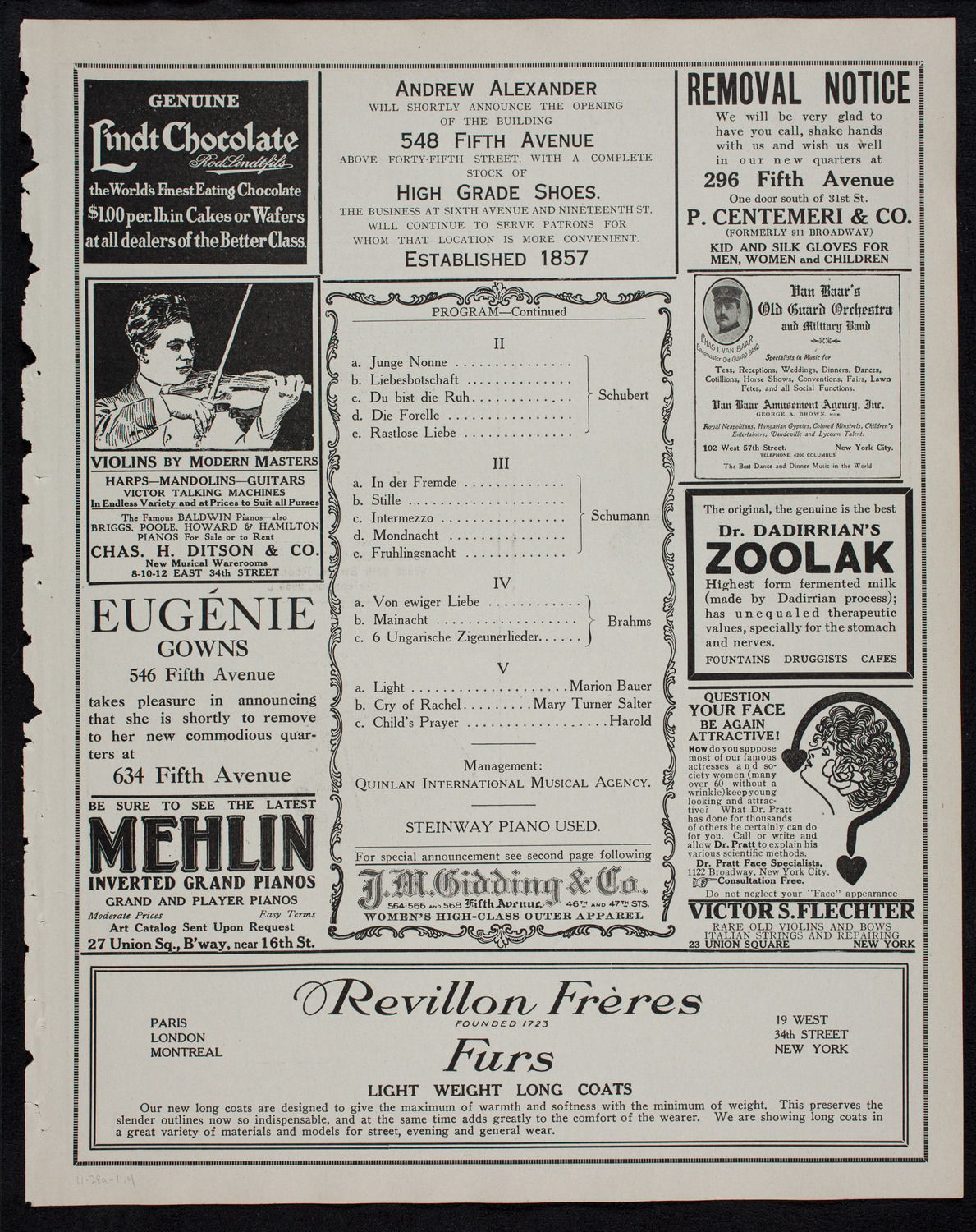 Ernestine Schumann-Heink, Mezzo-Soprano, November 28, 1911, program page 7