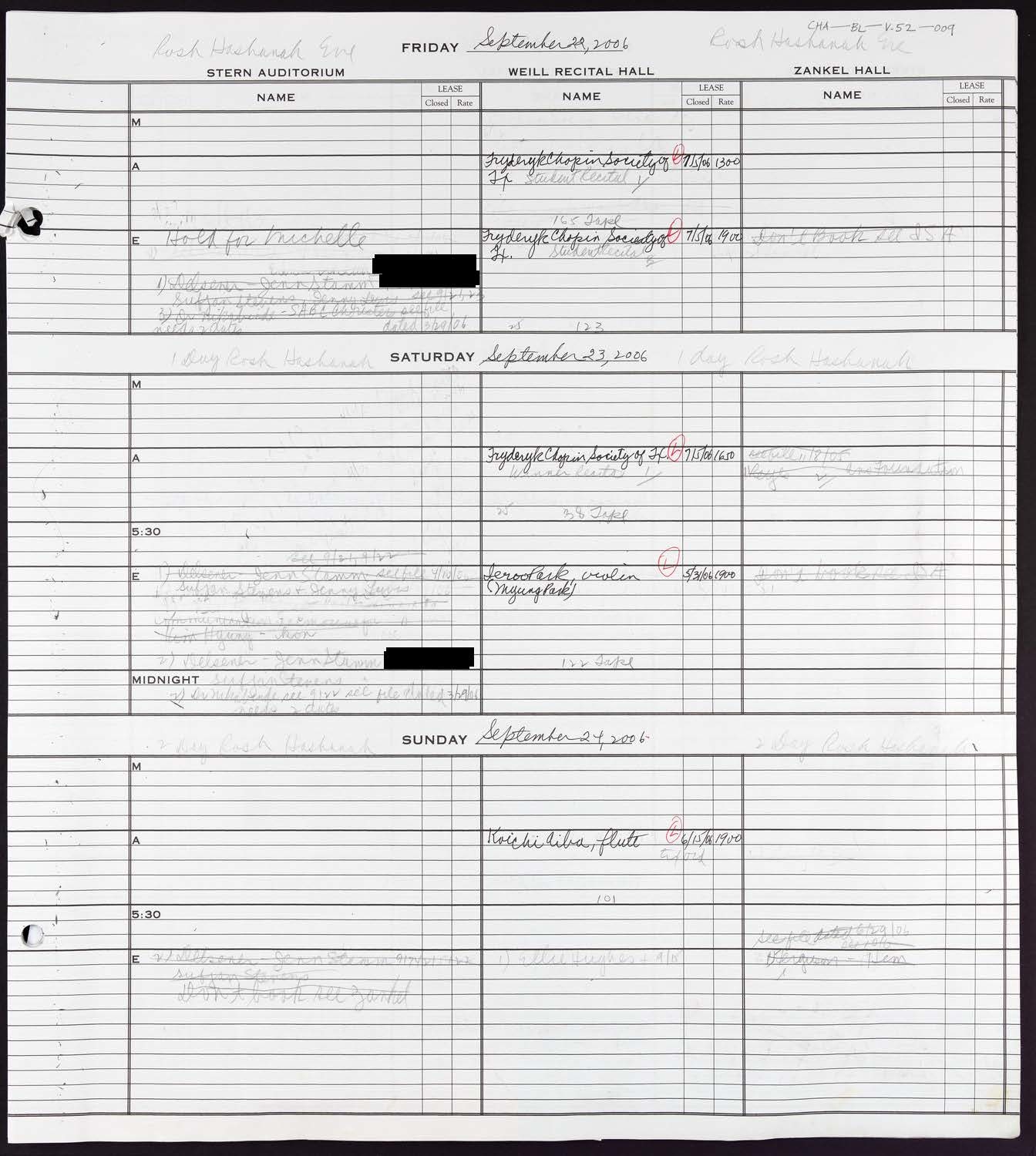 Carnegie Hall Booking Ledger, volume 52, page 9