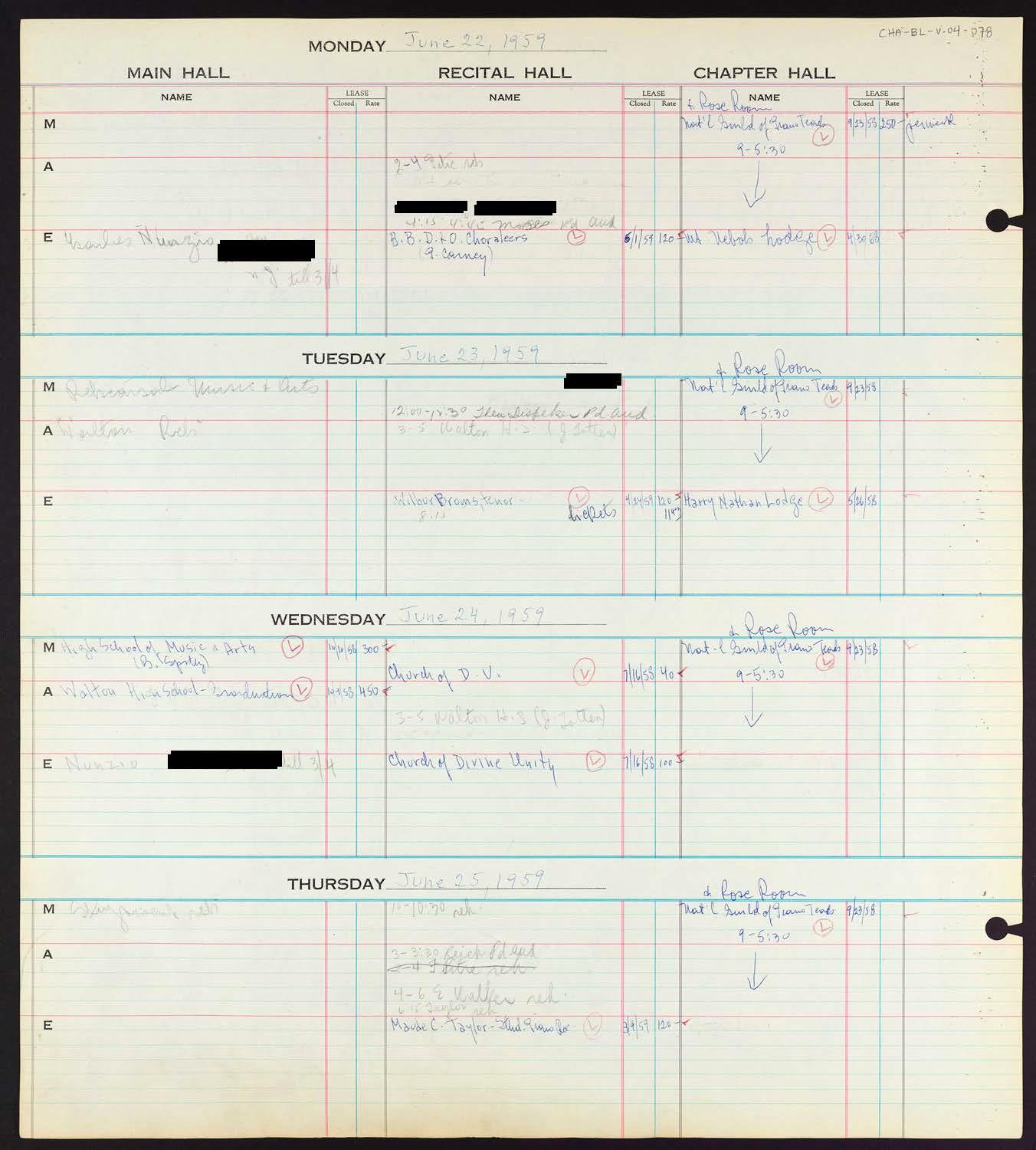 Carnegie Hall Booking Ledger, volume 4, page 78