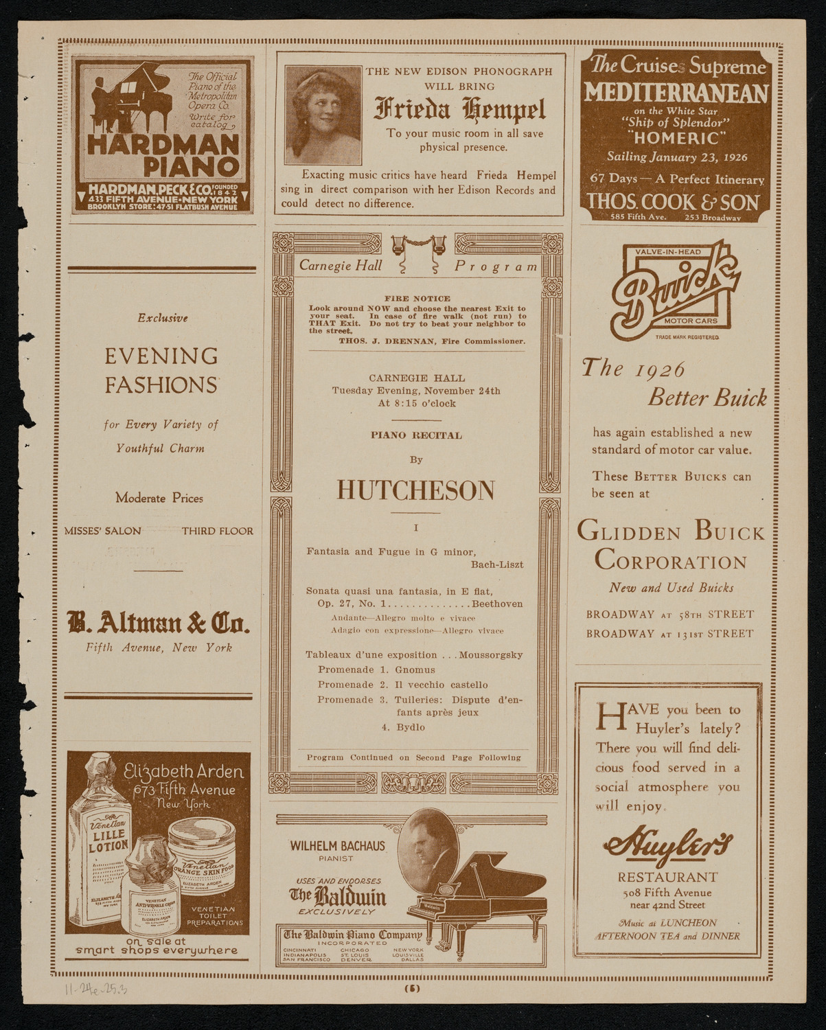 Ernest Hutcheson, Piano, November 24, 1925, program page 5