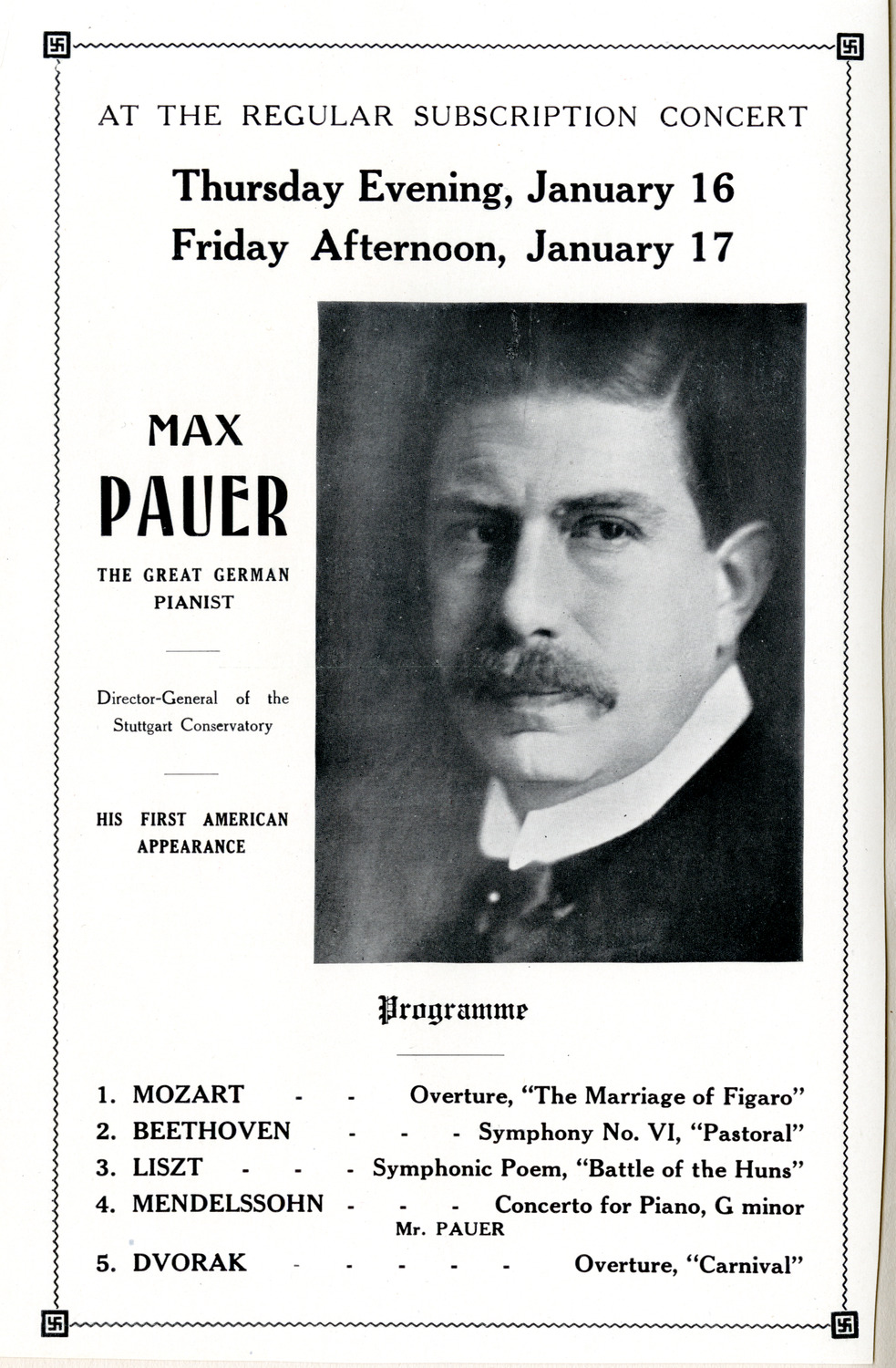 Max Pauer, with New York Philharmonic, January 16, 1913