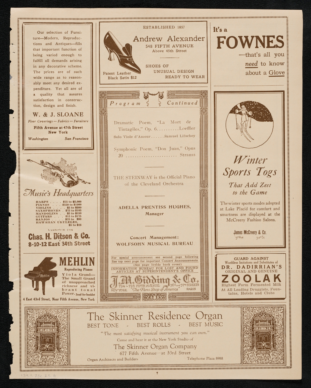Cleveland Orchestra, January 23, 1923, program page 7