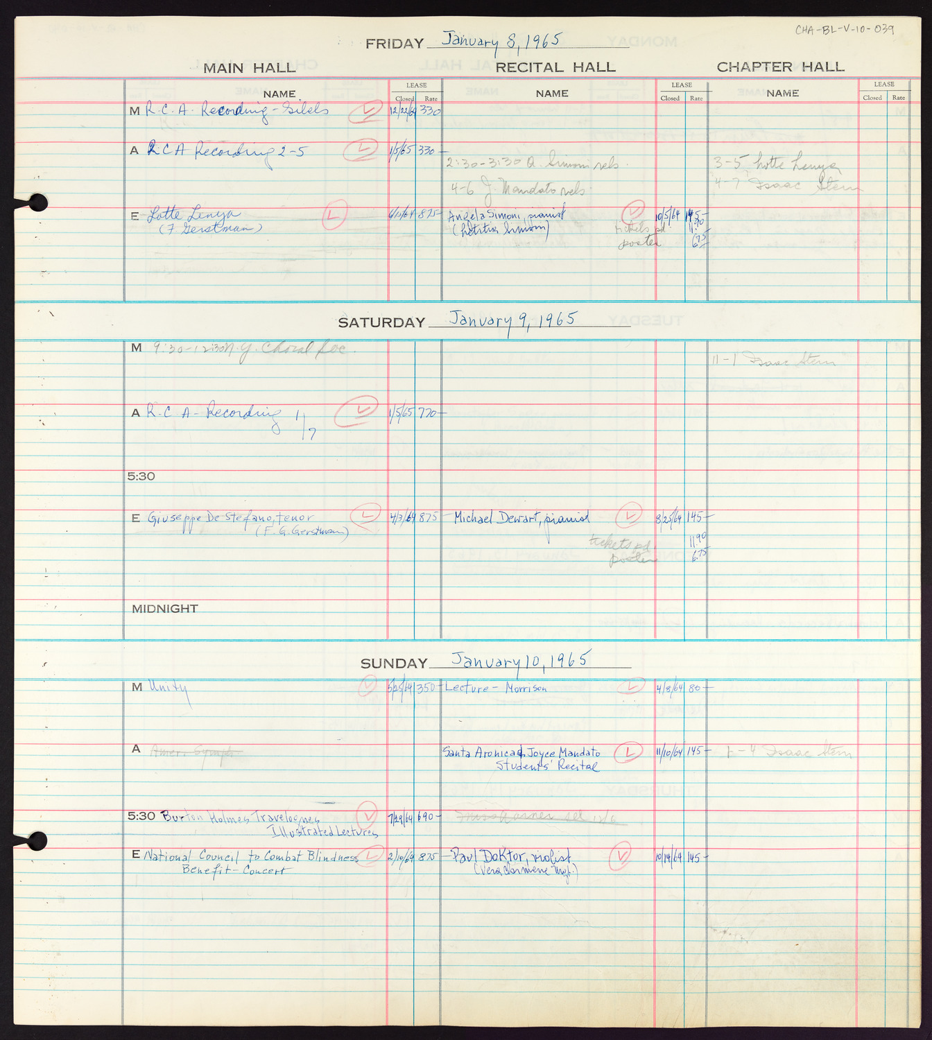 Carnegie Hall Booking Ledger, volume 10, page 39