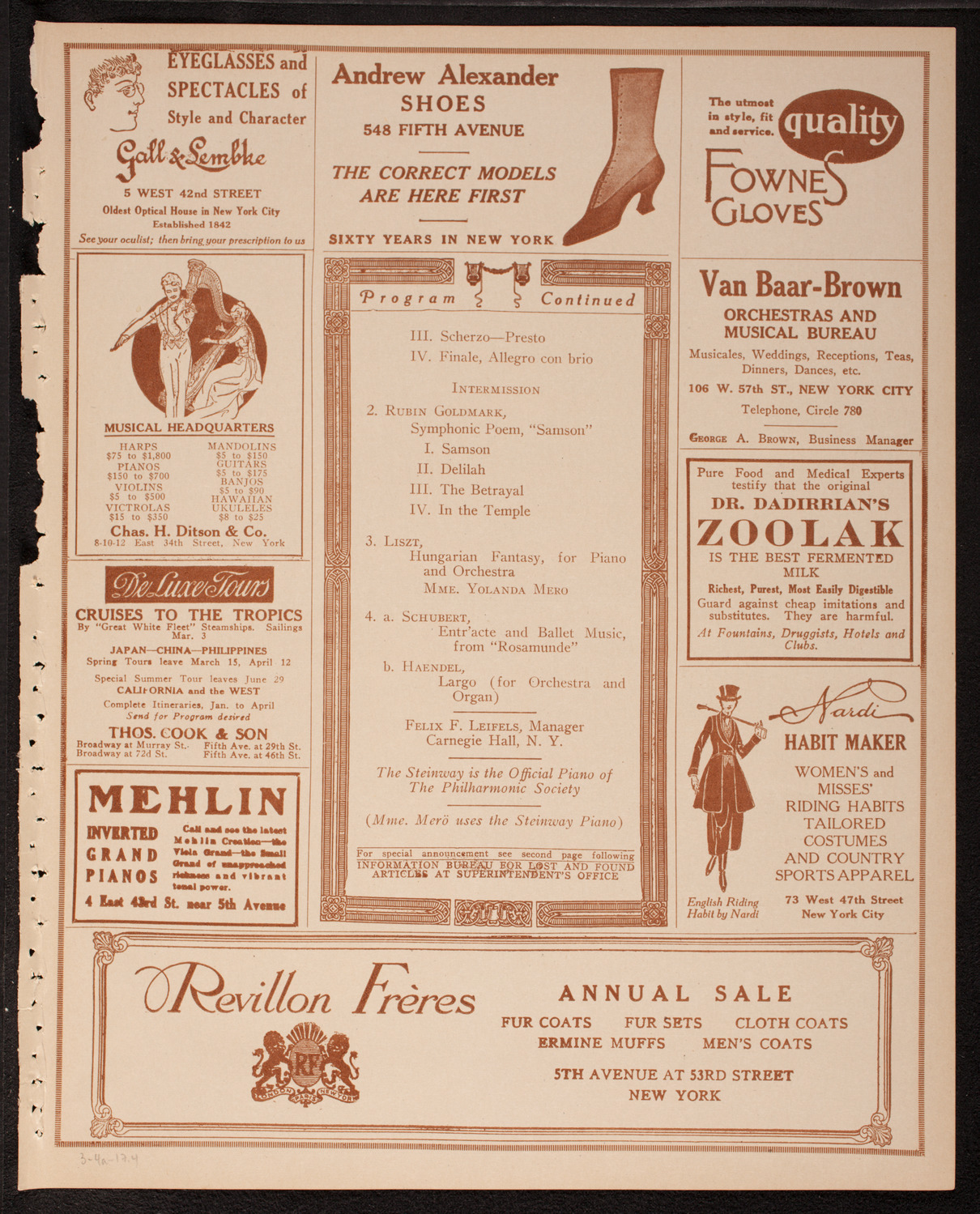 New York Philharmonic, March 4, 1917, program page 7