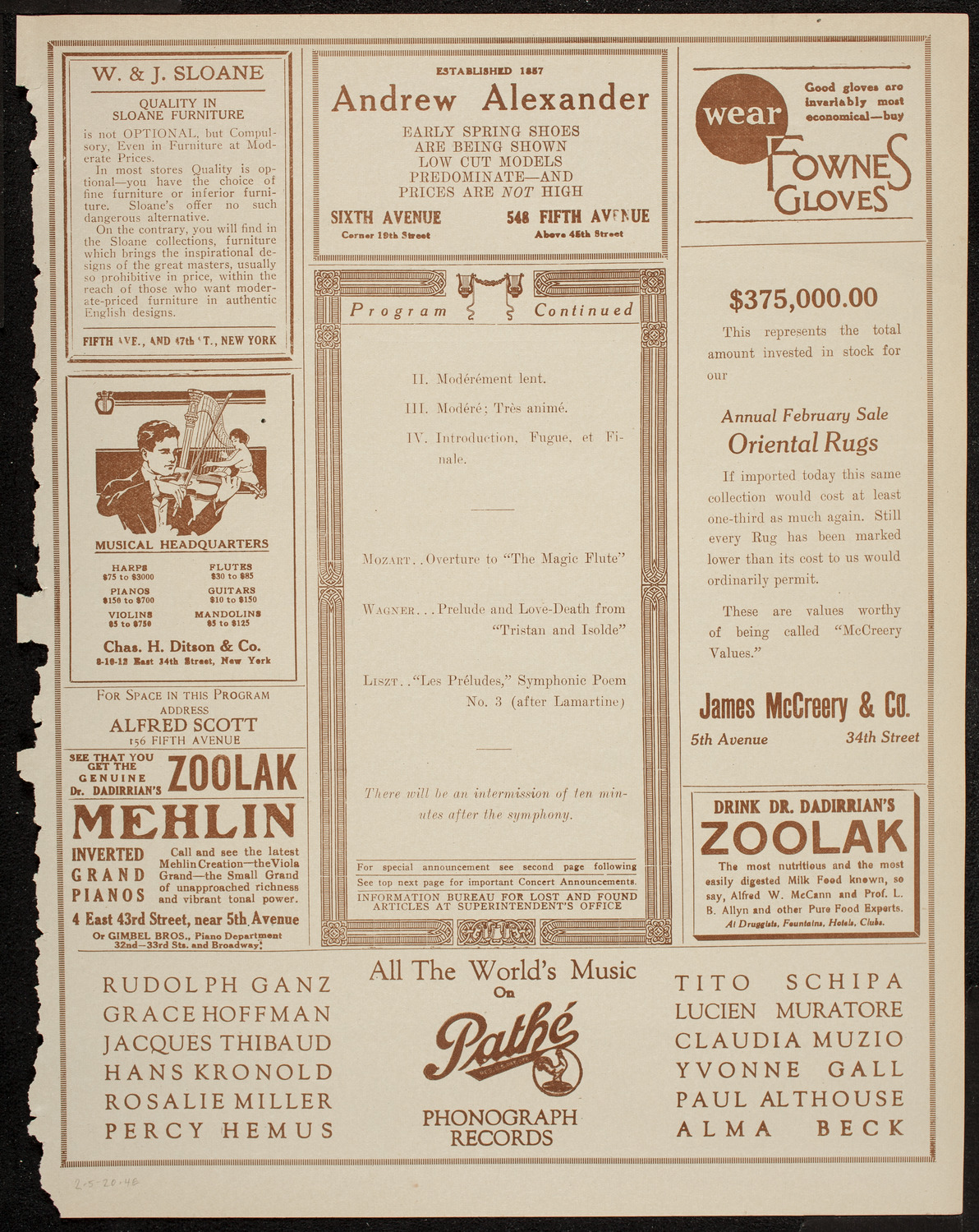 Boston Symphony Orchestra, February 5, 1920, program page 7