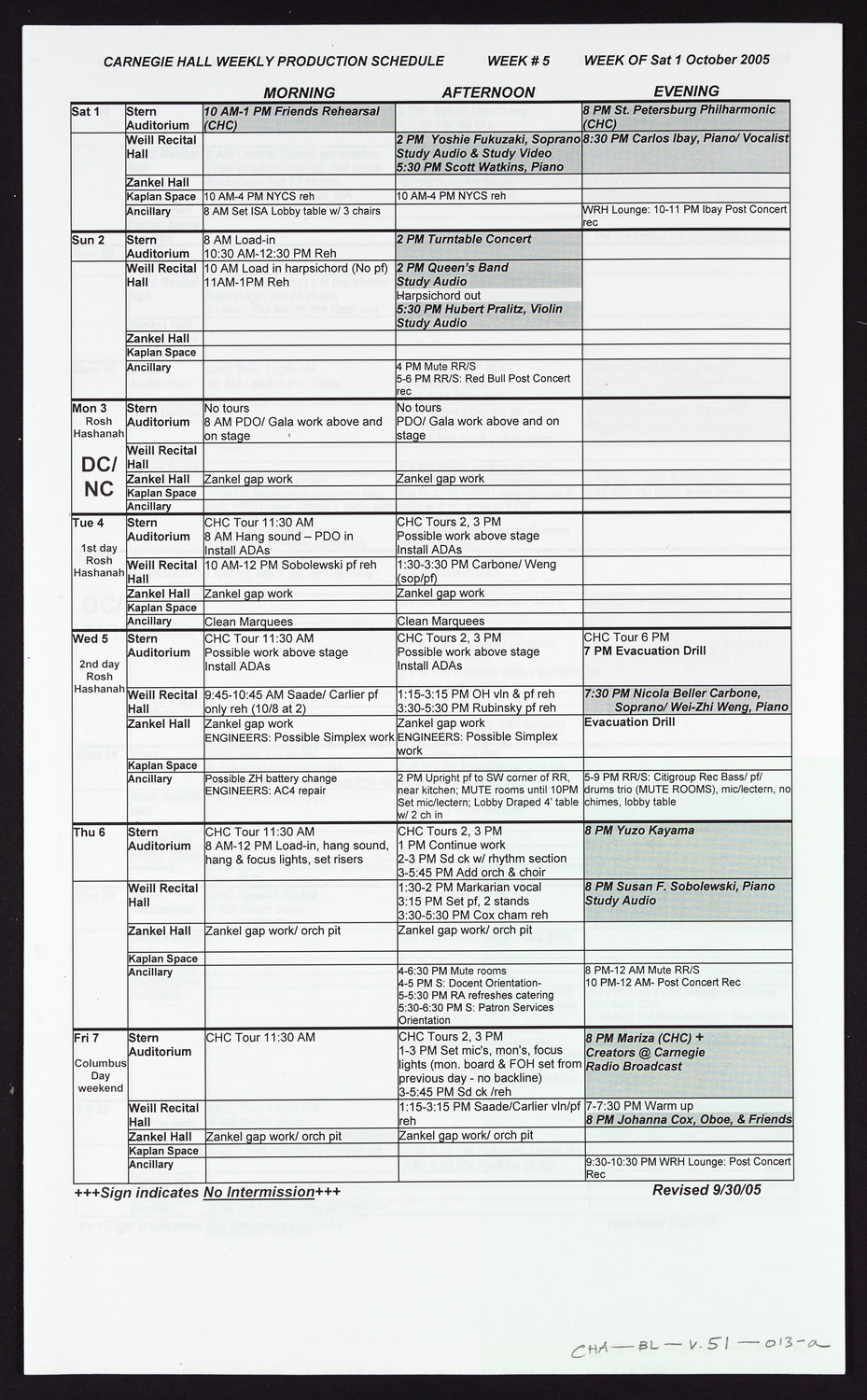 Carnegie Hall Booking Ledger, volume 51, page 13a