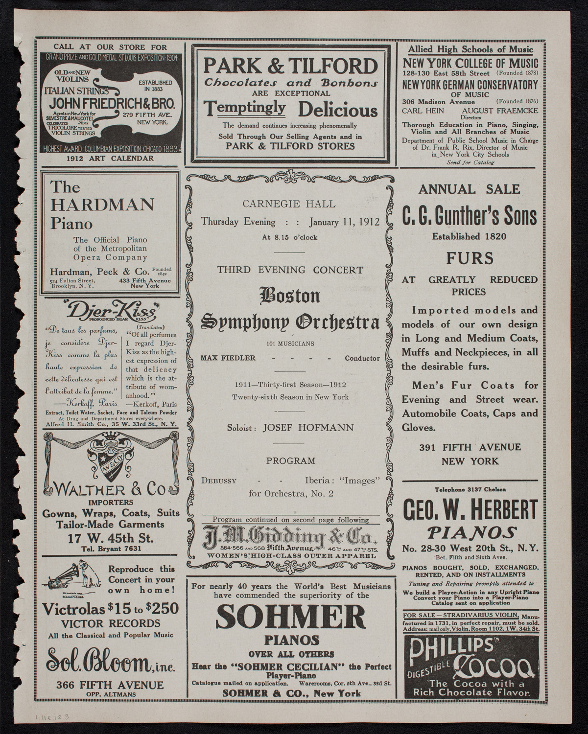 Boston Symphony Orchestra, January 11, 1912, program page 5