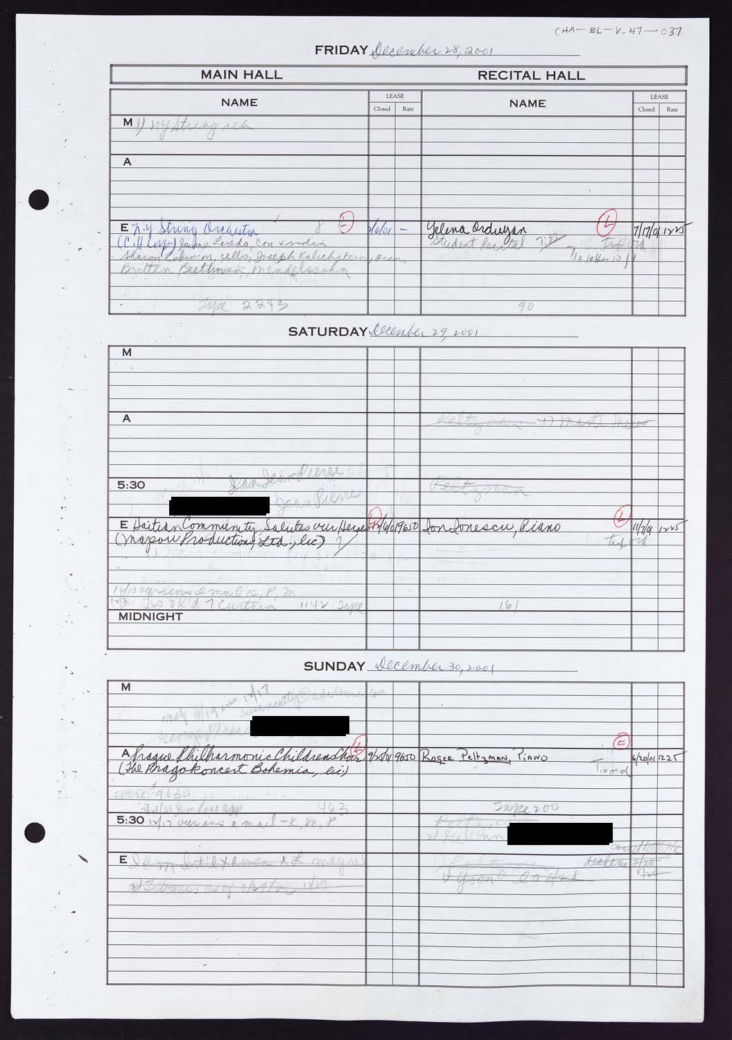 Carnegie Hall Booking Ledger, volume 47, page 37