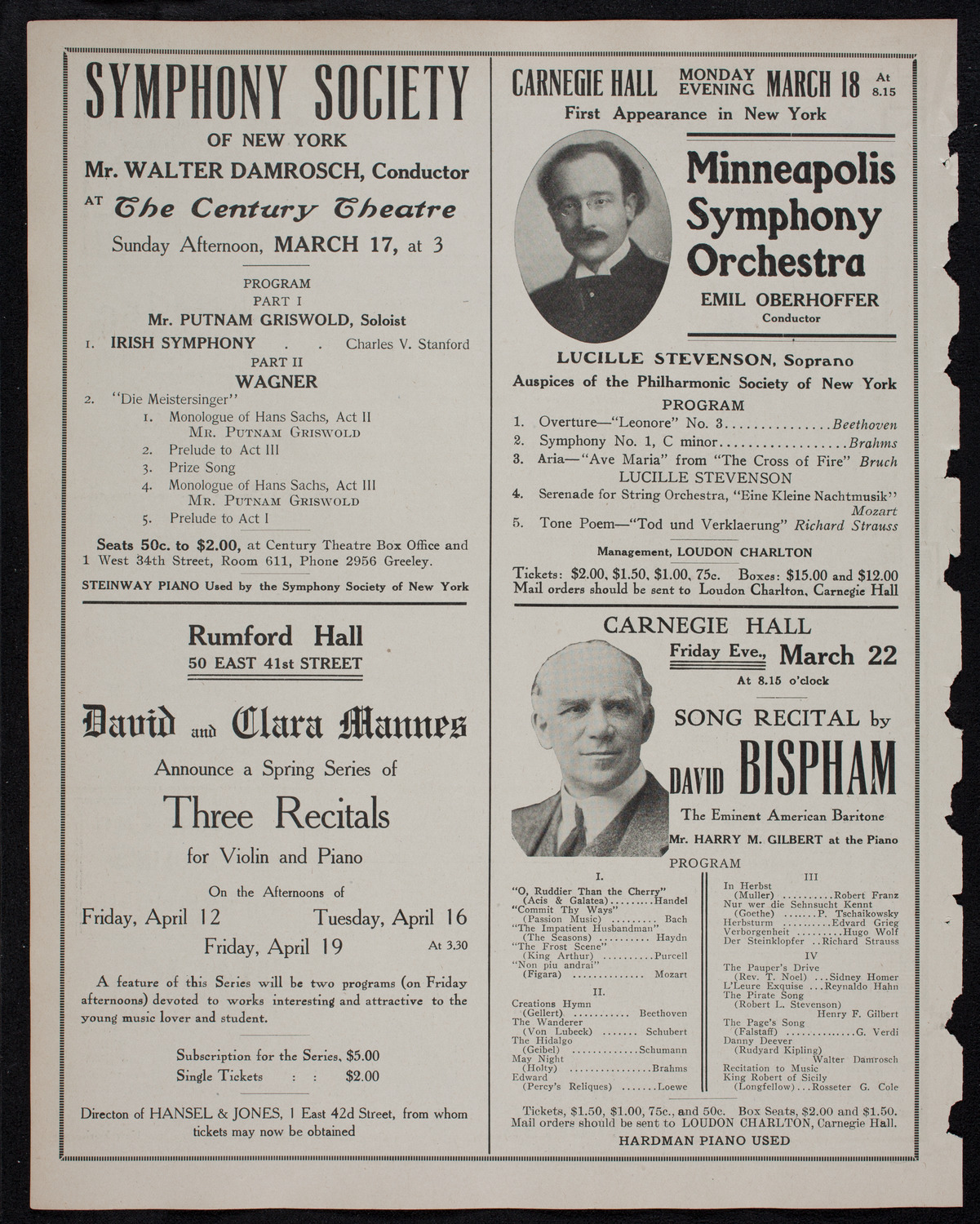 New York Philharmonic, March 15, 1912, program page 10