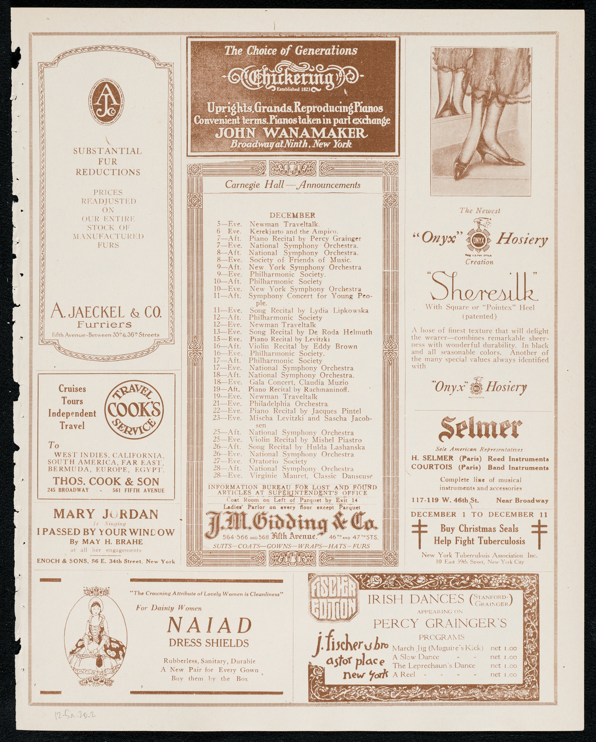 Fritz Kreisler, Violin, December 5, 1920, program page 3