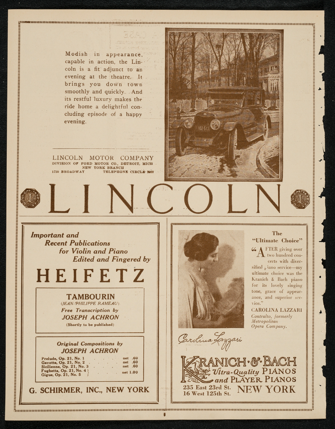Jascha Heifetz, Violin, March 16, 1924, program page 6