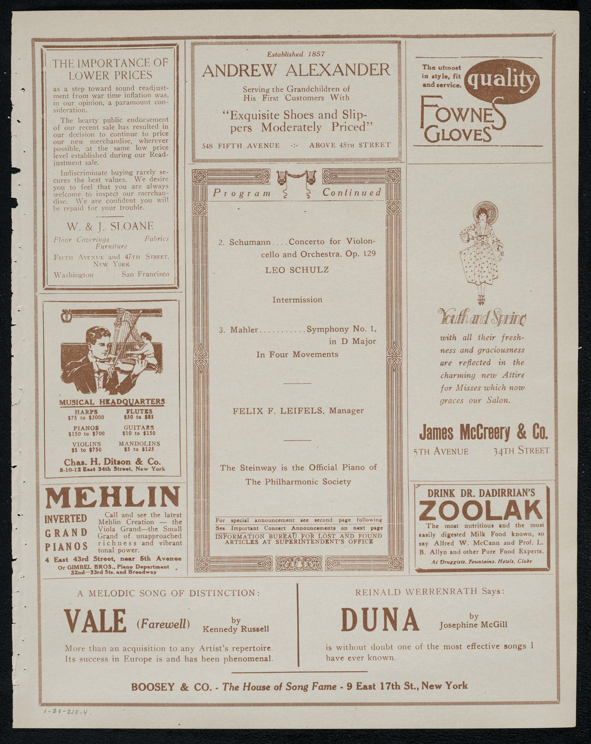 New York Philharmonic, January 20, 1921, program page 7