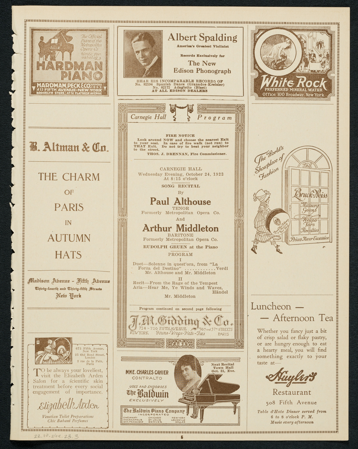 Paul Althouse and Arthur Middleton, October 24, 1923, program page 5