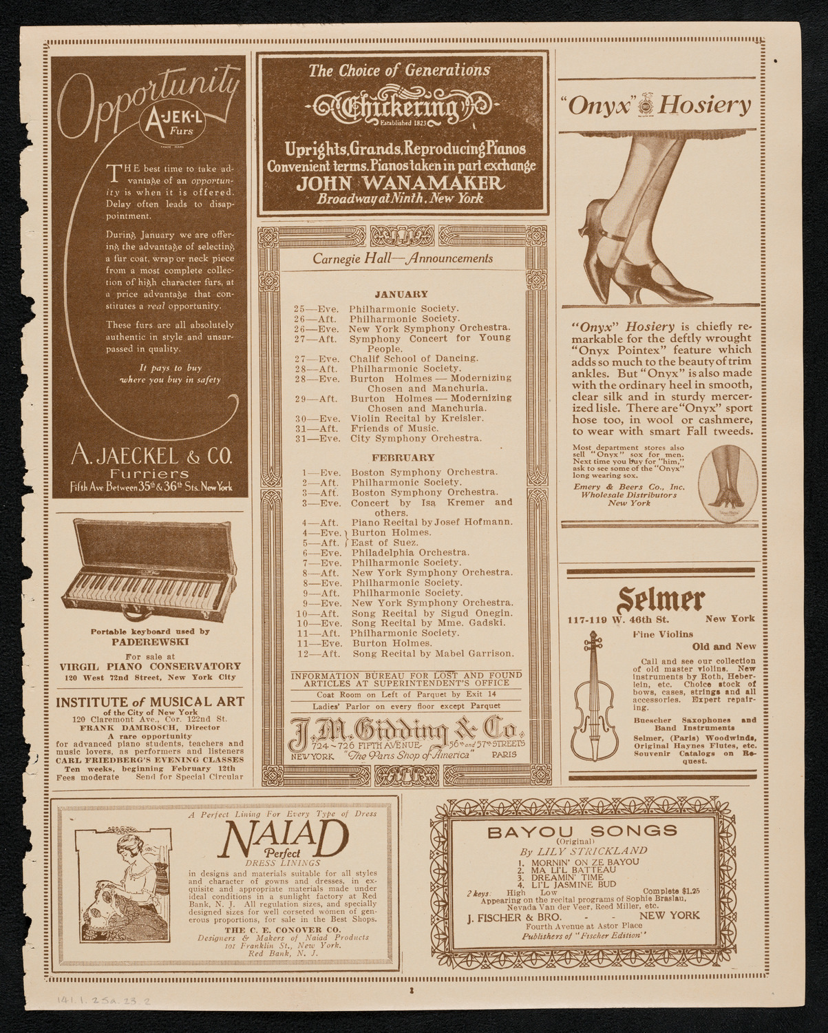 New York Symphony Orchestra, January 25, 1923, program page 3